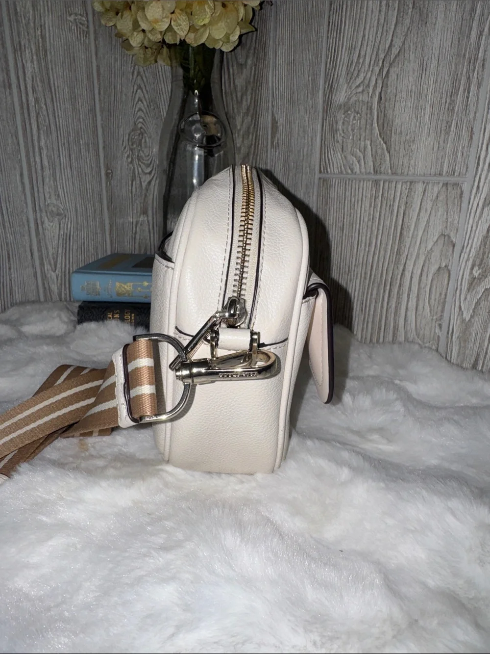 kate spade Cream Leather Crossbody with Striped Strap